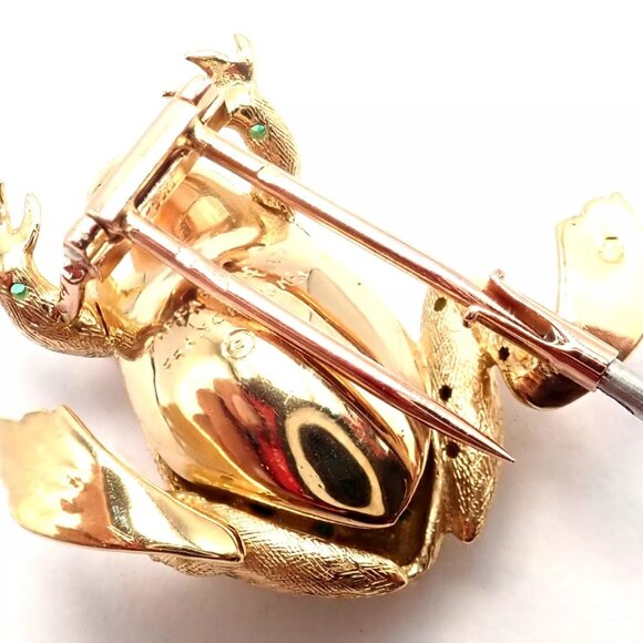 Vintage! Tiffany & Co. France 20k Yellow Gold Ruby Emerald Frog Pin Brooch - Picture 10 of 11